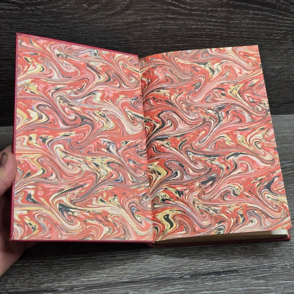 Vintage Castle Red Leatherette Blank Journal Notebook Gold Foil Marbled Pages